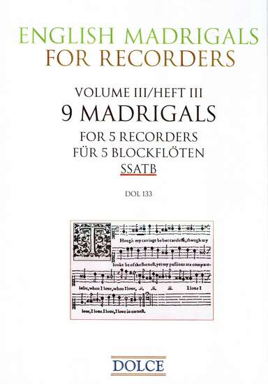 photo of English Madrigals for Recorders, Volume III, 9 Madrigals for 5 Recorders