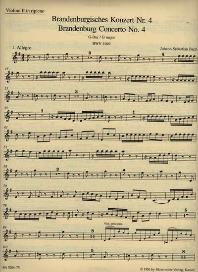 photo of Brandenburg Concerto No. 4 G major, BWV 1049, Violin II, Urtext