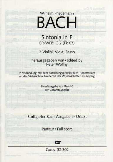 photo of Sinfonia in F, BR-WFB: C 2 (Fk 67) full score