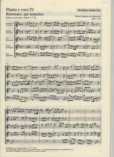 photo of Flauto e Voce IV, Arien und Rezitative für hohe Stimme, recorder part