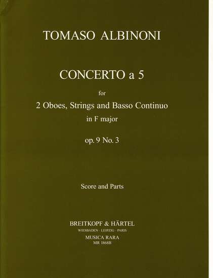 photo of Concerto a Cinque in F Major, Op. 9, No. 3, Score and string parts